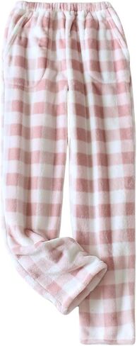 Womens Plaid Fluffy Pajama Pants Fuzzy Fleece Cozy Lounge Pants with Pockets Winter Warm Pj Bottoms in Kuwait