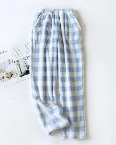 Womens Plaid Fluffy Pajama Pants Fuzzy Fleece Cozy Lounge Pants with Pockets Winter Warm Pj Bottoms in Kuwait