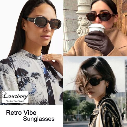 Retro Oval Sunglasses for Women Small Face 90s Vintage Cute Cat Eye Sun glasses Black in Kuwait