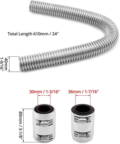 QWORK Universal 24-Inch Flexible Stainless Steel Radiator Hose Kit with Polished Aluminum Ends and Rubber Sleeves – Compatible with 1-1/4" Neck in Saudi Arabia