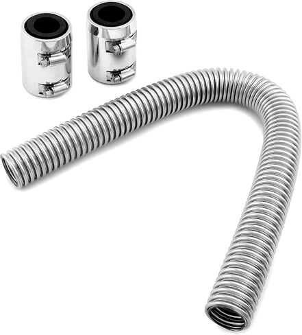 QWORK Universal 24-Inch Flexible Stainless Steel Radiator Hose Kit with Polished Aluminum Ends and Rubber Sleeves – Compatible with 1-1/4" Neck in Saudi Arabia