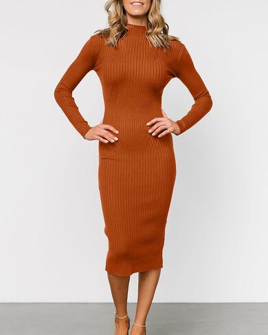 OWIN Women's 2024 Fall Ribbed Long Sleeve Sweater Dress Turtleneck Bodycon Knitted Midi Dress in Kuwait