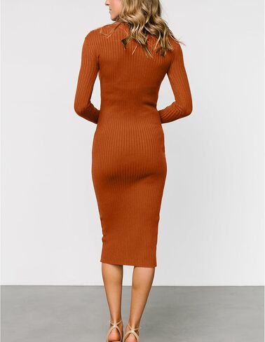 OWIN Women's 2024 Fall Ribbed Long Sleeve Sweater Dress Turtleneck Bodycon Knitted Midi Dress in Kuwait