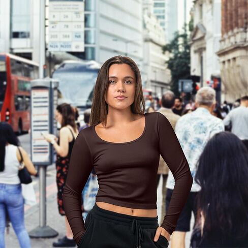 2 Pack Stretch Long Sleeve Workout Tops for Women, Ribbed Scoop Neck Yoga Shirts (Available in Plus) in Saudi Arabia
