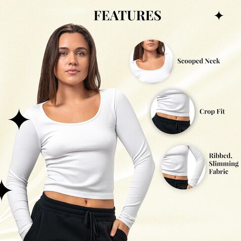 2 Pack Stretch Long Sleeve Workout Tops for Women, Ribbed Scoop Neck Yoga Shirts (Available in Plus) in Saudi Arabia