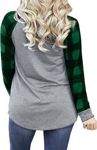 Plus Size Women Christmas Shirts You Serious Clark Shirt Christmas Buffalo Plaid Shirts Long Sleeve Baseball Tee in Kuwait