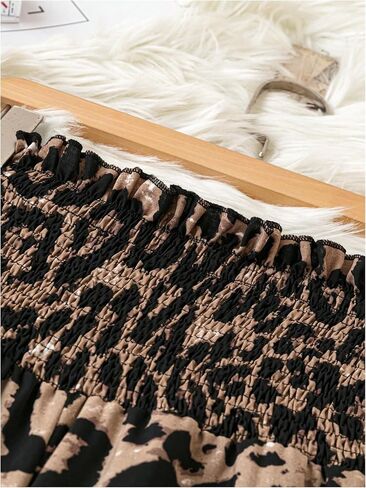 MakeMeChic Women's Plus Size Leopard Print Shirred Elastic Waist Wide Leg Pants Trousers in Saudi Arabia