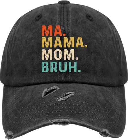 Ma Mama Mom Bruh Hat for Womens Washed Distressed Baseball Cap Aesthetic Washed Dad Hats Cotton, Allblack in Saudi Arabia