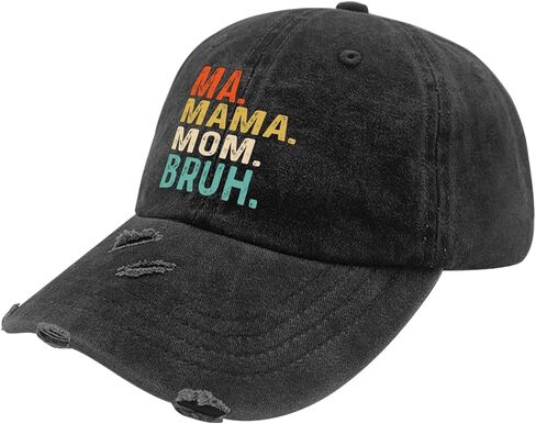 Ma Mama Mom Bruh Hat for Womens Washed Distressed Baseball Cap Aesthetic Washed Dad Hats Cotton, Allblack in Saudi Arabia