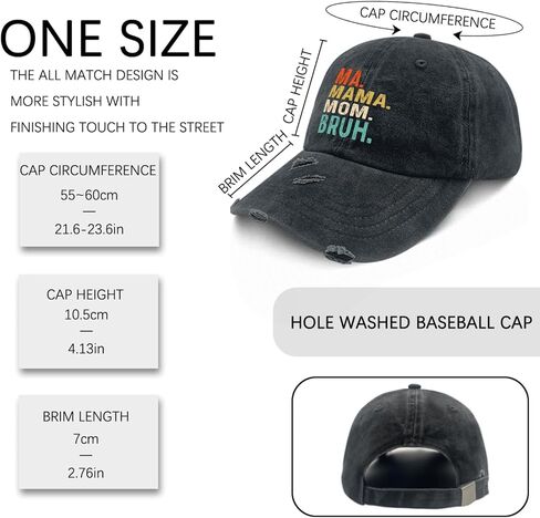 Ma Mama Mom Bruh Hat for Womens Washed Distressed Baseball Cap Aesthetic Washed Dad Hats Cotton, Allblack in Saudi Arabia