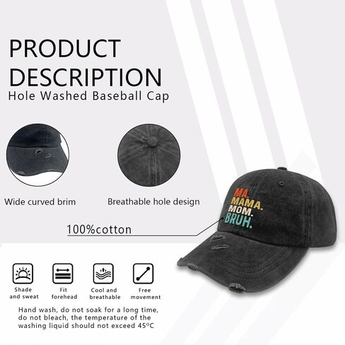 Ma Mama Mom Bruh Hat for Womens Washed Distressed Baseball Cap Aesthetic Washed Dad Hats Cotton, Allblack in Saudi Arabia