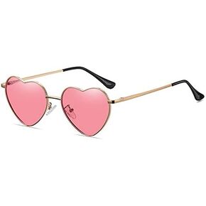 Polarized Heart Shaped Sunglasses for Women, Trendy Hippie Sun Glasses Metal Frame with Spring Hinge