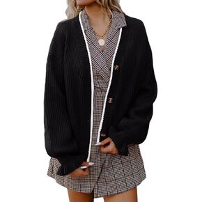 Women's 2024 Fall Long Sleeve Cable Knit Sweater Open Front Cardigan Button Lantern Sleeve Loose Outerwear Coats