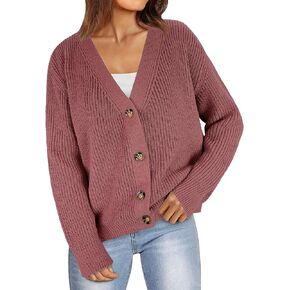 Women's Long Sleeve Knit Sweater Open Front Cardigan Button Loose Outerwear