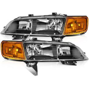 Headlight Assembly For Honda For Accord 1994-1997 Black Housing Amber Reflector Clear Lens Driver and Passenger Side Headlamp