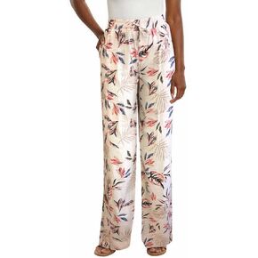Women's Linen Blend Pant, Tan Floral Pattern, Medium