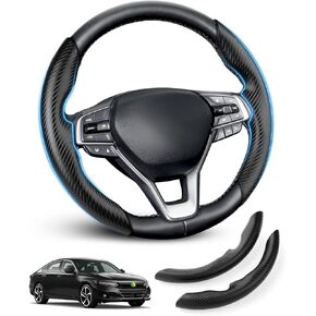 Honda Accord Steering Wheel Cover 2018-2025 Accessories Carbon Fiber Car Steering Wheel Cover for Men Women Accord Steering Wheel Protector Non-Slip Comfortable Grip 2PCS (Black)