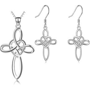 YFN Celtic Knot Cross Necklace Earrings Jewelry Set Irish Jewelry for Women Girls