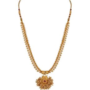 Efulgenz Indian Traditional 14 K Gold Plated Pearl Beaded Temple Pendant Necklace Jewelry for Women