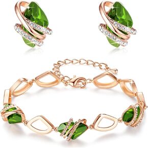 Leafael Wish Stone Stud Earrings and Bracelet Jewelry Set for Women, August Birthstone Peridot Green Crystal Jewelry, Silver Tone Gifts for Women