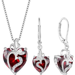 Butterfly Jewelry Set for Women 925 Sterling Silver Garnet Necklace and Earrings Set January Birthstone Jewellery Gifts for Her