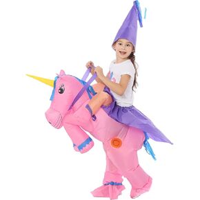 Inflatable Unicorn Rider Costume Pink Blow Up Suit for Halloween Party