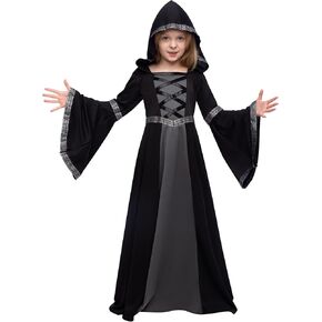 Spooktacular Creations Black Hooded Robe Costume for Girls, Fairytale Witch Costume Halloween Role-playing Party