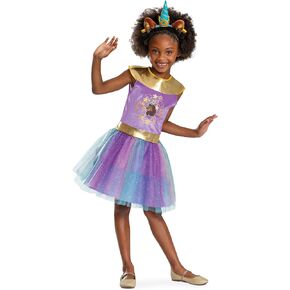 Disguise Girls Afro Unicorn Costume, Official Kids Halloween Costume Dress With Headband