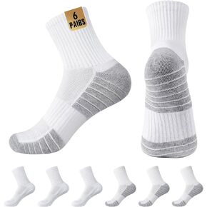 MUQU Mens White Quarter Athletic Socks - Cushioned Running Mid Crew Sock for Sports 6 Pairs