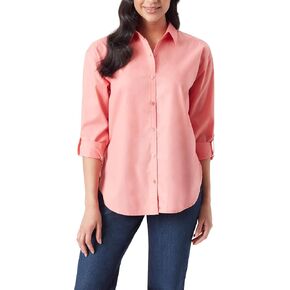 Gloria Vanderbilt Women's Amanda Oversized Button Down Shirt with Roll-tab Sleeves, Marjan Rose