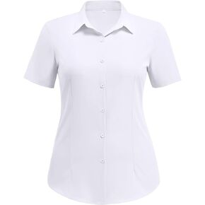 IN'VOLAND Plus Size Women Button Down Shirt Short Sleeve Shirts Casual Summer Blouses Collared Business Work Tops