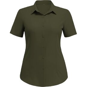 IN'VOLAND Plus Size Women Button Down Shirt Short Sleeve Shirts Casual Summer Blouses Collared Business Work Tops