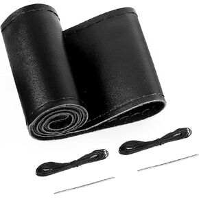BELINOUS Universal Auto Car Stitch Steering Wheel Cover (Size M4, Black)
