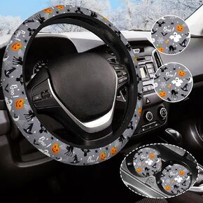 Christmas Steering Wheel Cover Anti-Slip and Practical 14.5-15 Inch Universal Steering Wheel Cover with 2 Pieces Car Coasters Suitable for Men Wome (Christmas1, one Size)