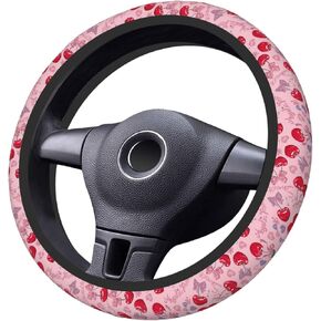Pink Bow Floral Checkered Aesthetic Car Steering Wheel Cover Universal Neoprene Anti Slip Car Accessories Decorative Wheel Protector 15 Inch