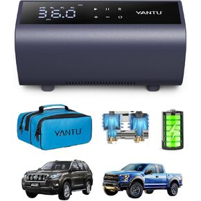 YANTU Dual Cylinder Tire Inflator Portable Air Compressor with 8.3-Inch Large Digital Screen,12V Cordless/Battery Powered Car Air Pump for Car Tires，Electric Auto Shut Off for Truck/Bike/Pickup/Moto