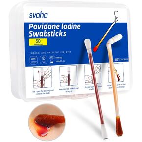 Svaha 50pcs Iodophor Swabs with Povidone Iodine - Solution Outdoor First Aid Swabsticks for Skin Cleansing and Preparation