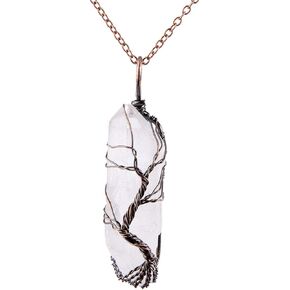 Bivei Life Tree Copper Wire Wrapped Crystal Necklace Chakra Pendant Natural Stone Quartz Reiki Jewelry Gift for Women