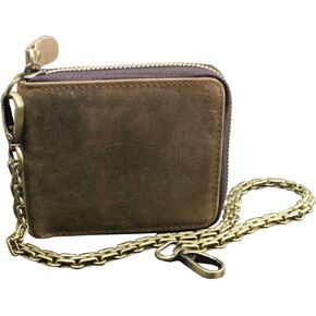Genuine Cowhide Leather Zipper Card Holder Mens Wallet w/Chain Vintage Biker L72