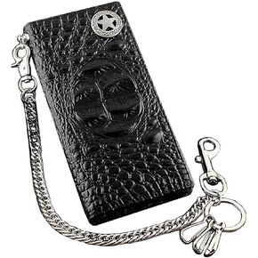 Mens Biker Genuine Leather Long Card Holder Wallet Purse With Anti Theft Pants Key Chain