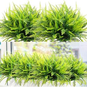 12 Bundles Artificial Plants Fake Boston Fern Greenery Outdoor UV Resistant No Fade Faux Plastic Plants Garden Porch Window Box Decorating