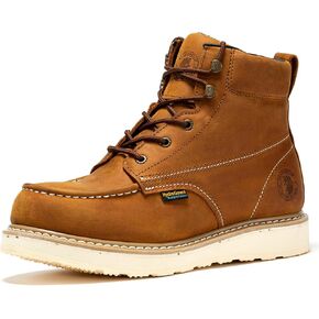ROCKROOSTER Edgewood Waterproof Moc Toe Work Boots for Men, 6" Steel Toe Wedge Non-Slip Rubber Outsole Safety Boot, Brown Leather Roofer Asphalt Boots, Comfort, Anti-Fatigue, ASTM F2413-18 EH SAP858