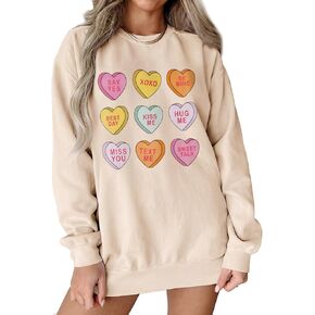 سويت شيرت نسائي لعيد الحب Love Heart XOXO مضحك للمحادثة على شكل قلب قميص علوي بياقة دائرية ملابس كبيرة الحجم (مشمش، XL) in Kuwait