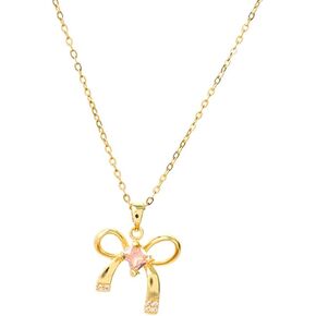 Bow Necklace Silver Bowknot Bow Tie Necklace for Women Pink rhinestone bow necklace Dainty Bow Pendent Choker Necklace Cute Pendant Necklaces Jewelry Gift