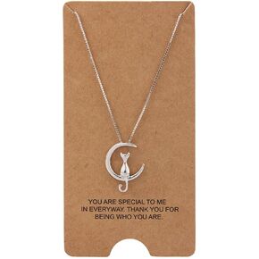 Sterling Silver Jewelry Cat On Moon Pendant Necklace 18"