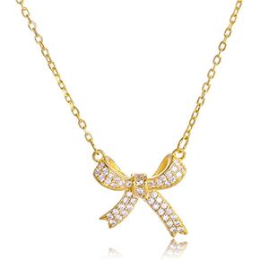 Bow necklace,Silver Necklace for Women - Bow Necklace Elegant Silver Mini Bow Pendant Necklace - Trendy & Adorable Design for Women Silver Jewelry Gift