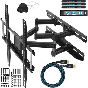 Cheetah APDAM3B Dual Articulating Arm TV Wall Mount fits 20-65" TVs, Newer Displays up to 83", 115lbs VESA 400 and 16" Studs, Low 2.7" Profile Extends to 14", Full Motion Tilt Swivel Mounting Bracket