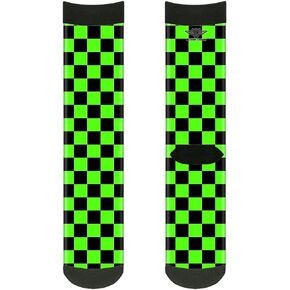 Buckle-Down Unisex-Adult's Socks Checker Black/Neon Green Crew, Multicolor