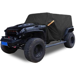ACROPIX 210D Black Car Cover Waterproof All Weather Half Exterior Cover Rain Hail Sun Protector Car Cover Fit for Jeep Wrangler 4DR - Pack of 1