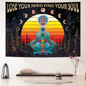 Amhokhui Seven Chakra Tapestry Yoga Meditation Tapestry Spiritual Zen Tapestry Floral Plant Tapestry Moon Phase Tapestry Boho Aesthetic Wall Hanging Decor for Home